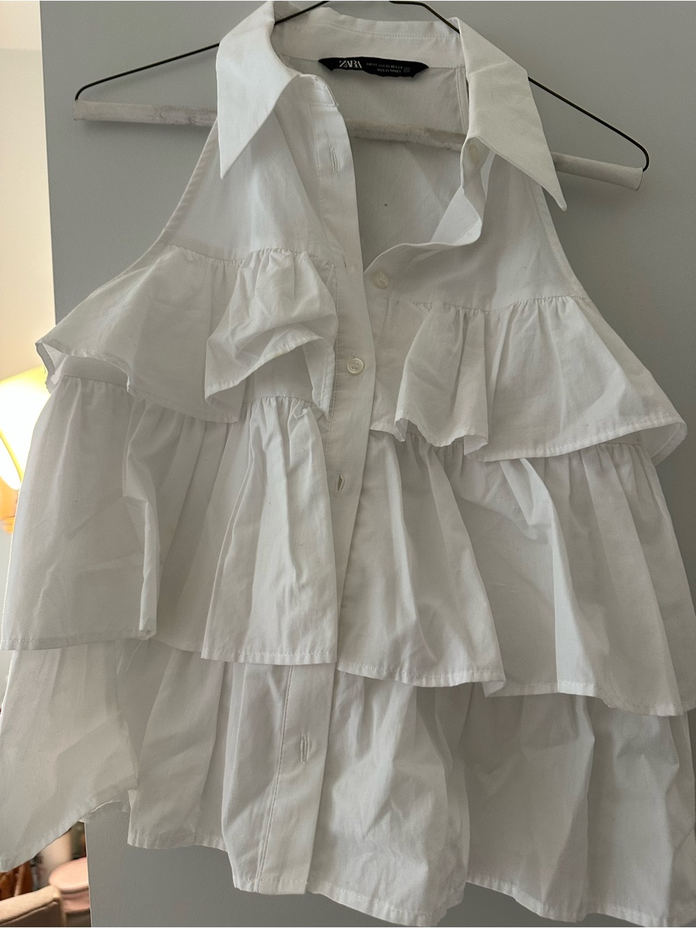Zara White Tiered Ruffle Sleeveless Blouse